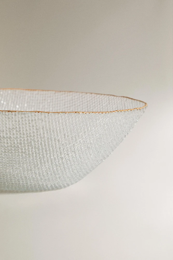 RAISED GLASS SALAD BOWL WITH A GOLDEN RIM