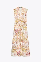 PRINTED LINEN MIDI DRESS