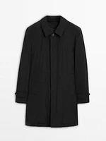 Short technical fabric trench coat