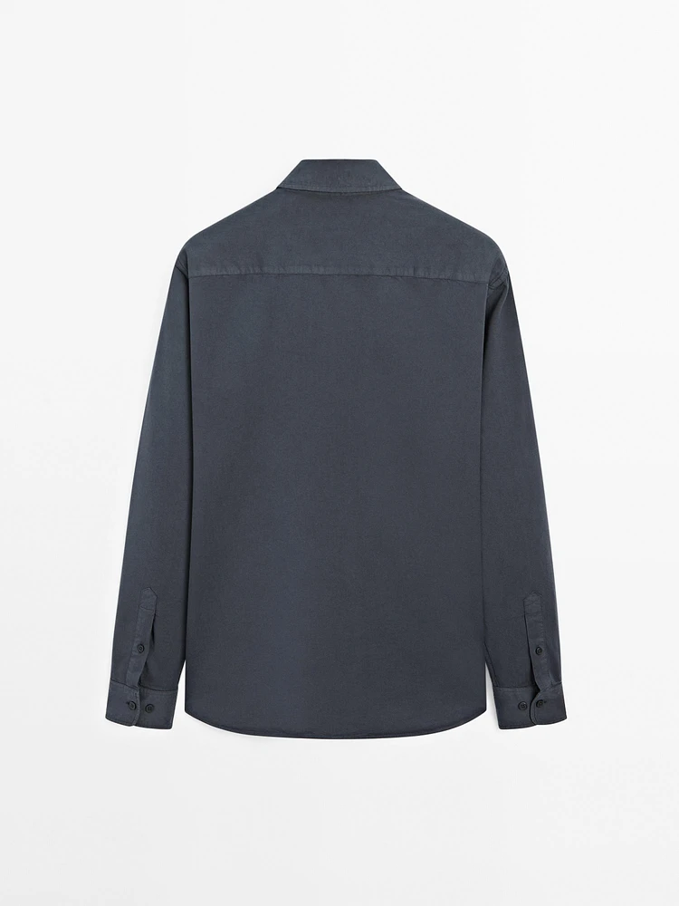 Cotton blend regular fit twill shirt