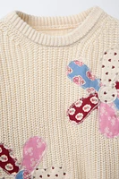 PATCHWORK FLORAL KNIT SWEATER