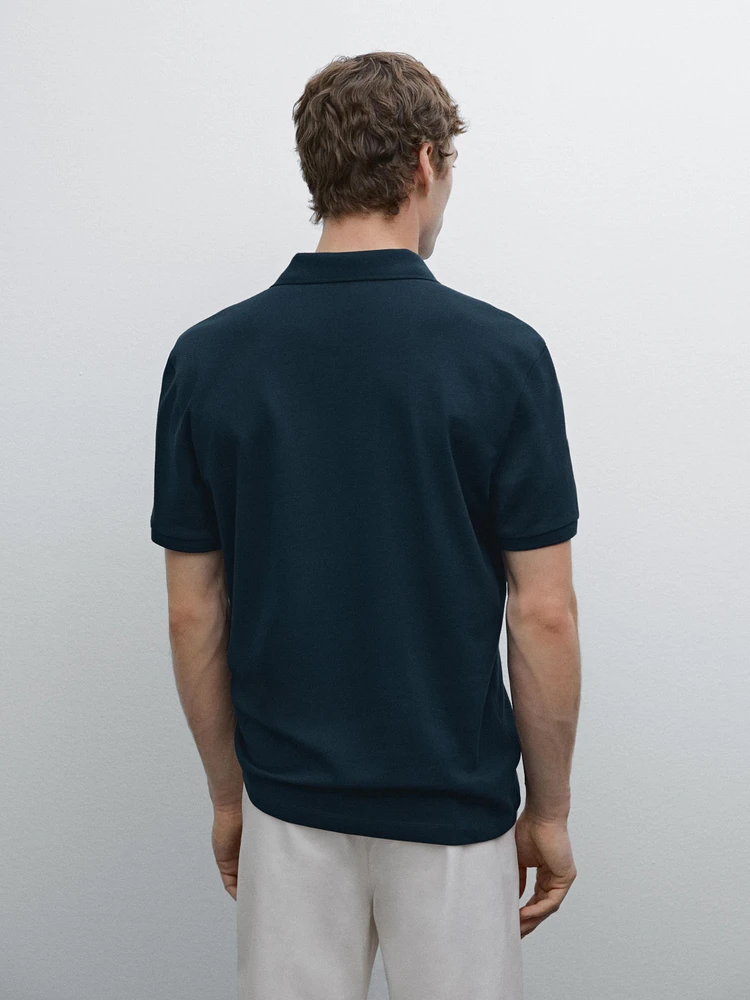 Micro textured piqué cotton polo shirt