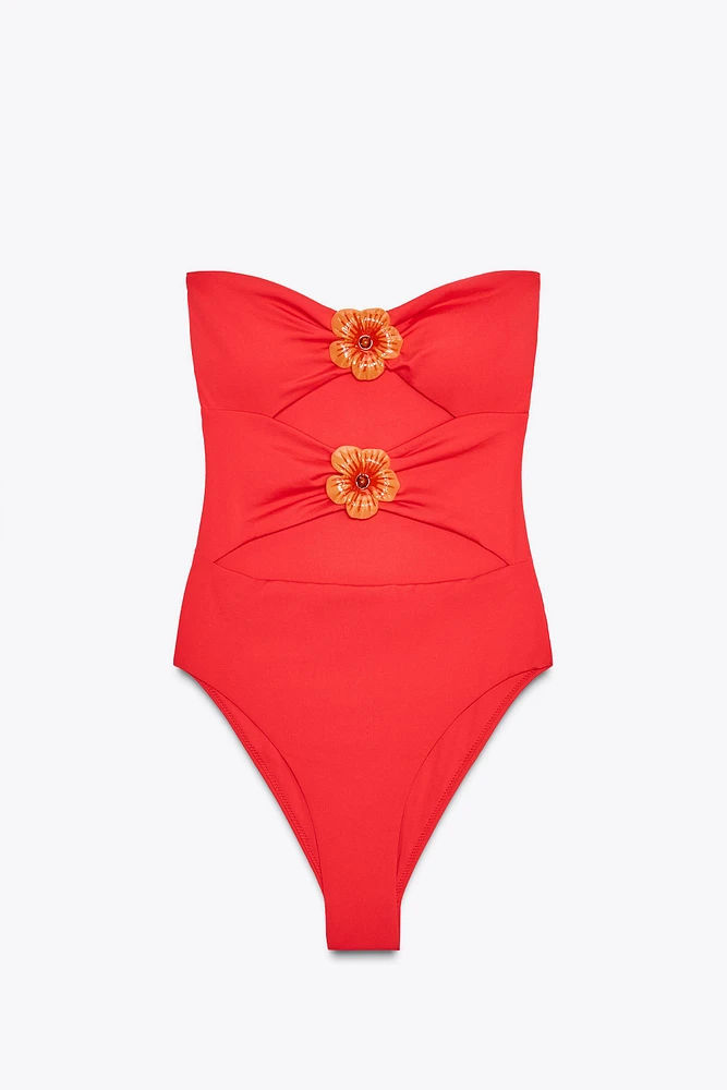 MAILLOT DE BAIN BANDEAU CUT OUT FLEURS