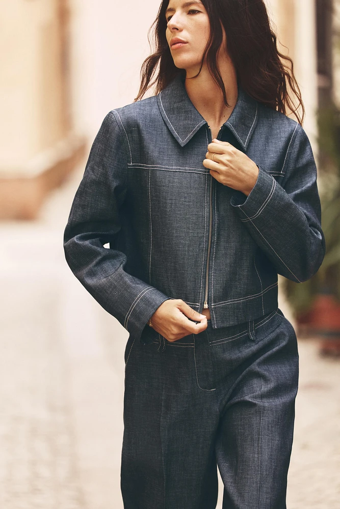 VESTE COURTE SURPIQÛRES CONTRASTE