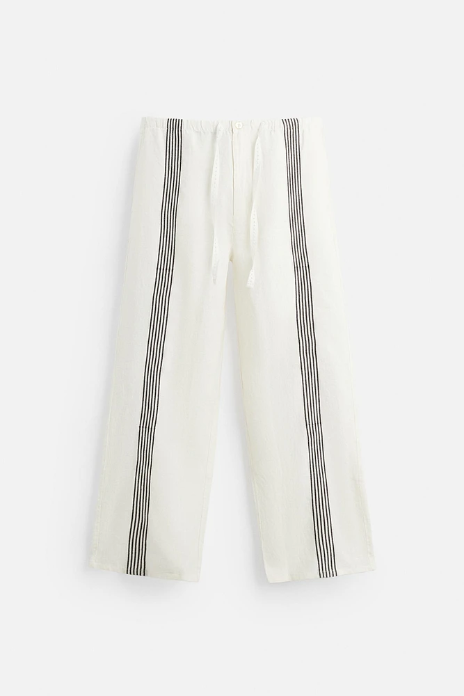 100% LINEN PANTS WITH STRIPES