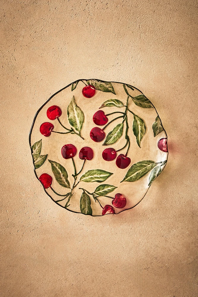 ASSIETTE À DESSERT VERRE RECYCLABLE CERISES
