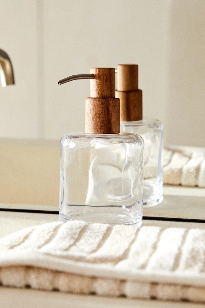 DISTRIBUTEUR SAVON VERRE BOIS