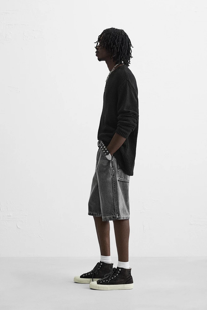 BERMUDA DENIM DÉLAVÉ COUPE BAGGY