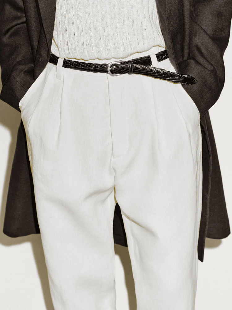 Pantalon à double pince 100 % lin