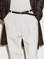 Pantalon à double pince 100 % lin