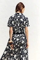 ROBE MIDI EN POPELINE IMPRIMÉE CEINTURE
