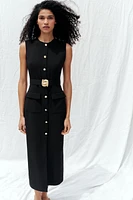 BELTED CREPE MIDI DRESS