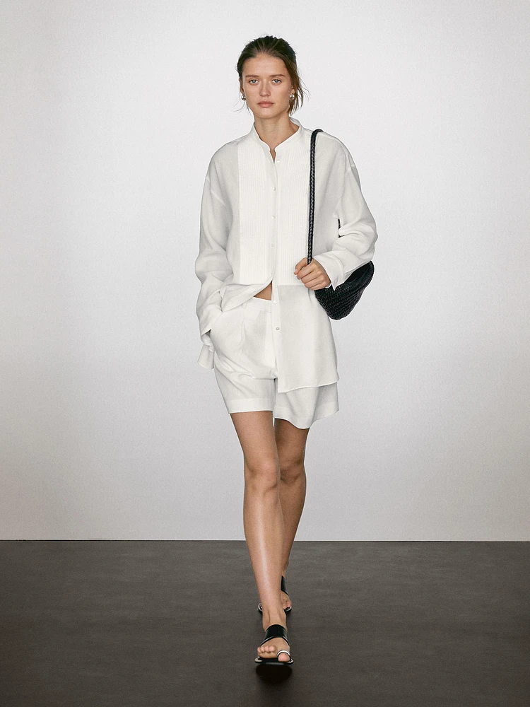 Linen blend shirt with thin pintucks