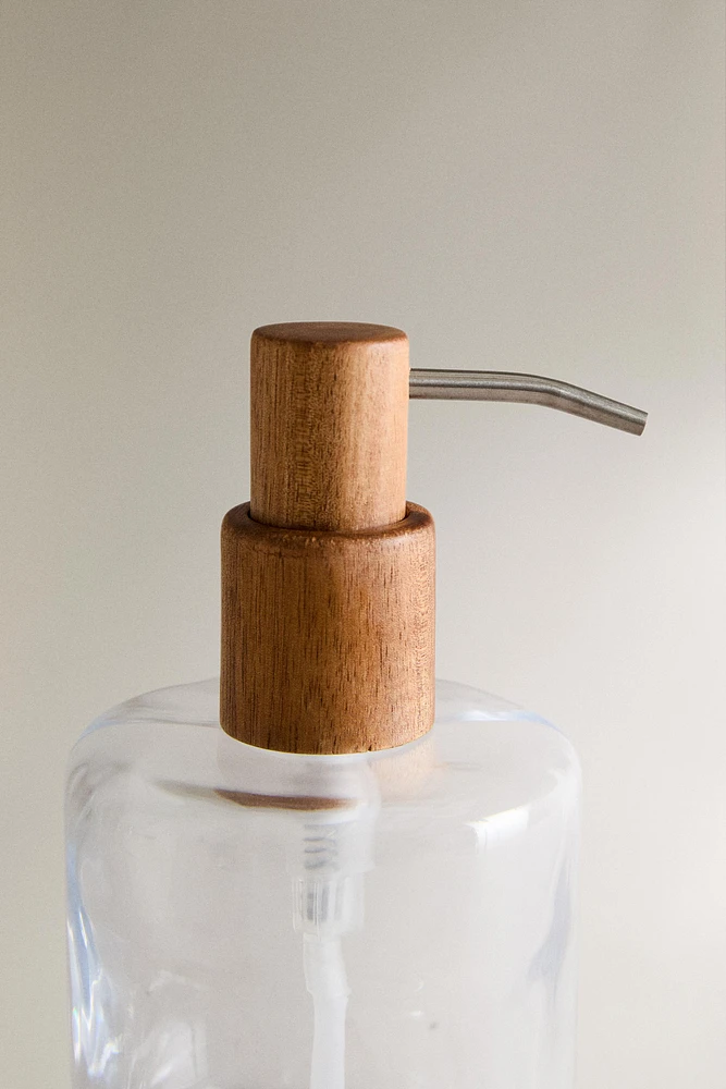 GLASS AND WOOD SOAP DISPENSER