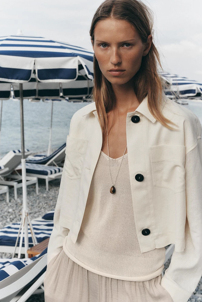 VESTE AVEC LIN MANCHES COMBINÉES