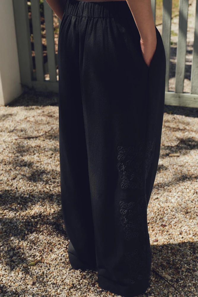MULTI-PLEAT EMBROIDERED PANTS
