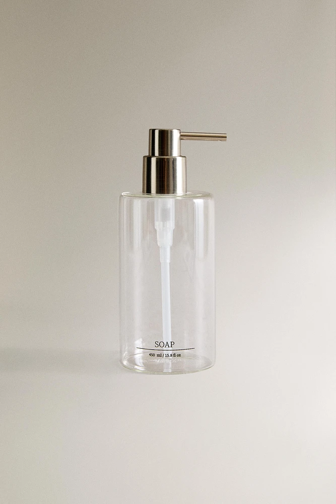 BOROSILICATE BATHROOM DISPENSER WITH TEXT