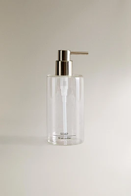 BOROSILICATE GLASS SOAP DISPENSER WITH SLOGAN