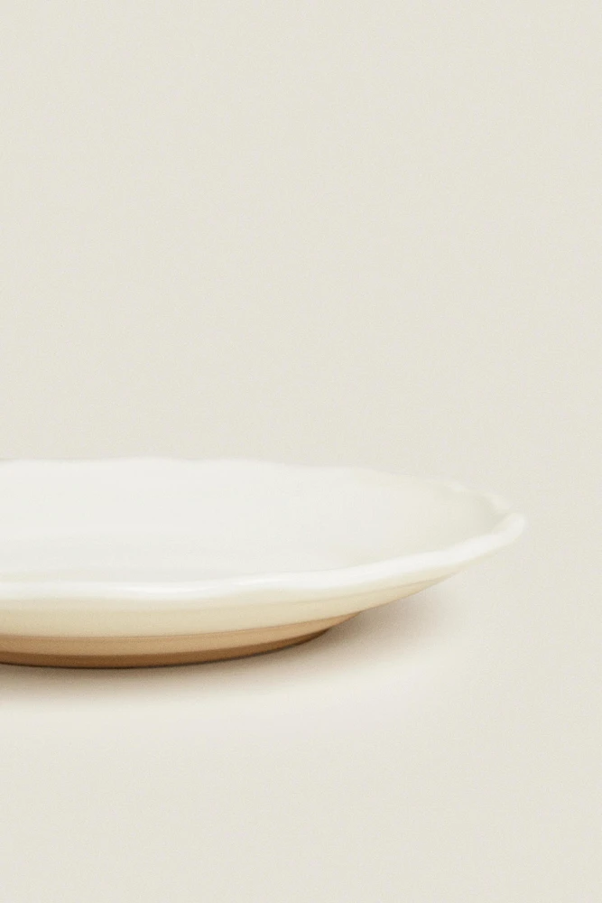 EARTHENWARE SIDE DISH WITH RAISED-DESIGN EDGE