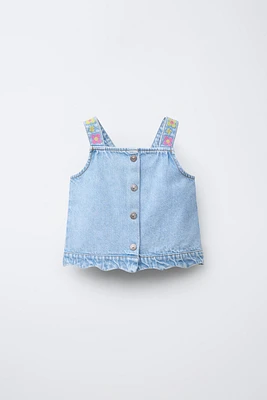 TOP EN DENIM FLEURS BRODÉES