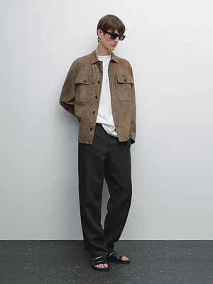 100% linen trousers with check detail