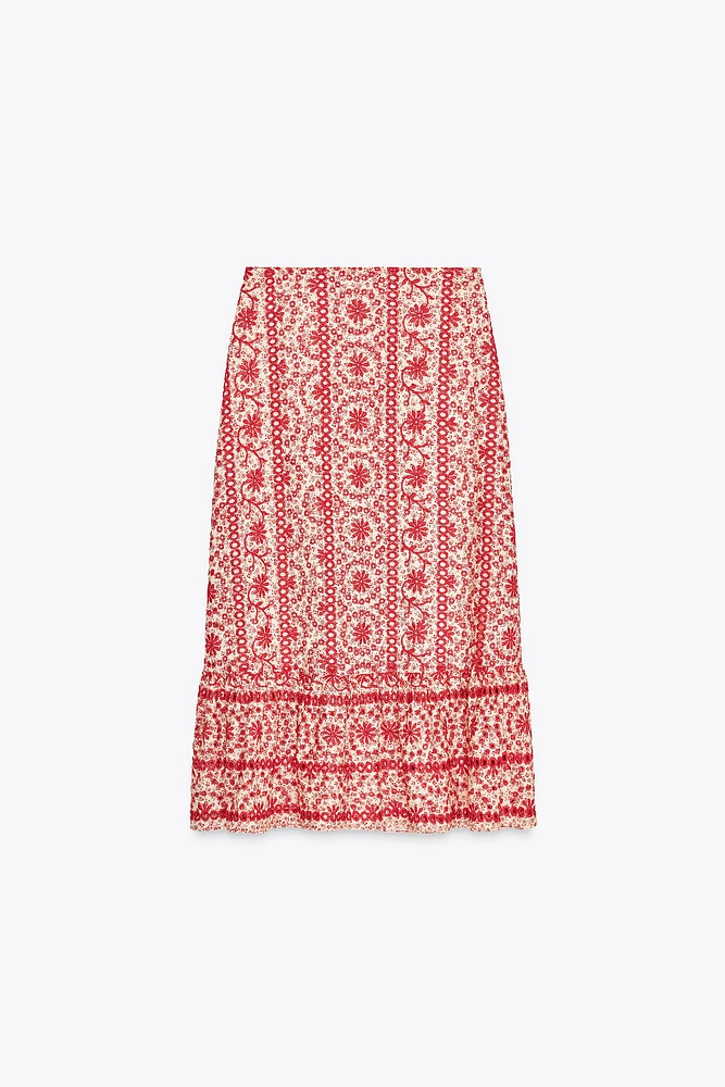 JUPE MIDI BRODERIES PERFORÉES