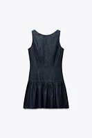 DENIM EFFECT RUFFLE MINI DRESS