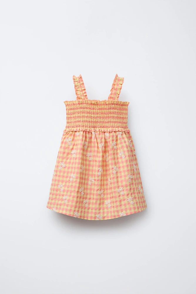 ROBE À CARREAUX VICHY ET FLEURS