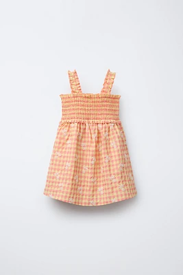 ROBE À CARREAUX VICHY ET FLEURS