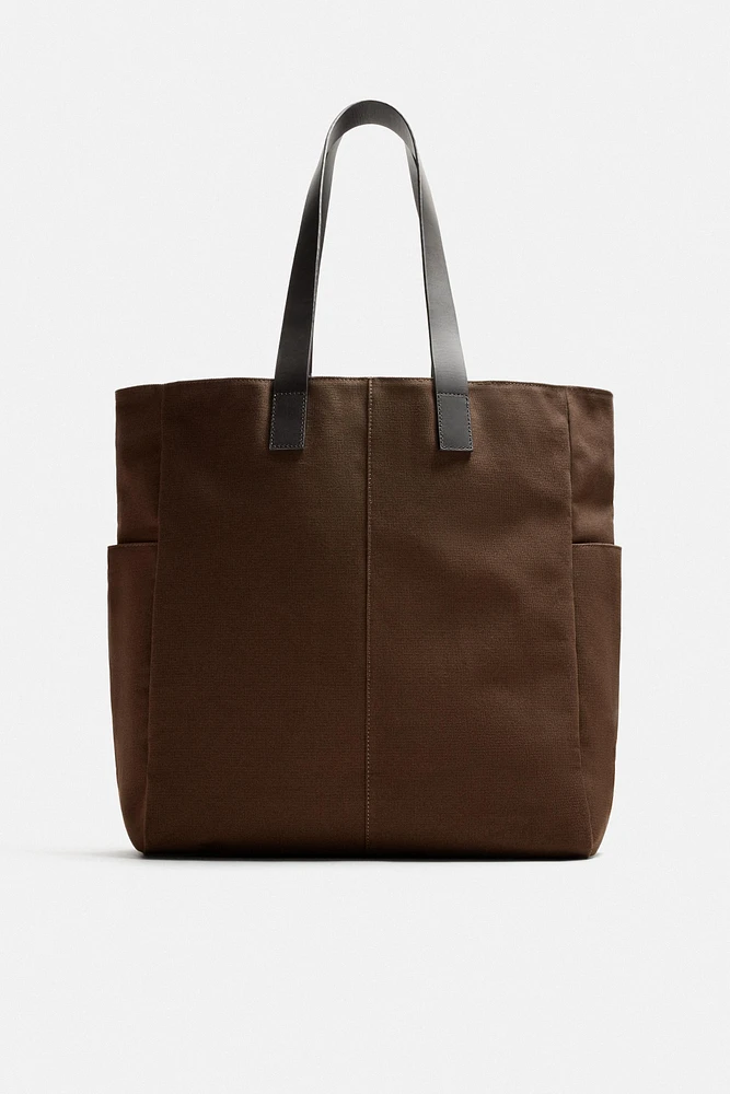 LEATHER AND FABRIC TOTE