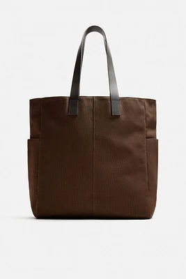 LEATHER AND FABRIC TOTE