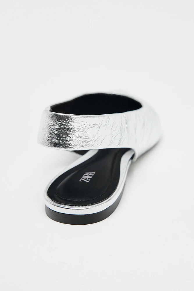 LEATHER METALLIC EFFECT SLINGBACK BALLET FLATS