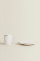 STONEWARE COFFEE CUP AND SAUCER