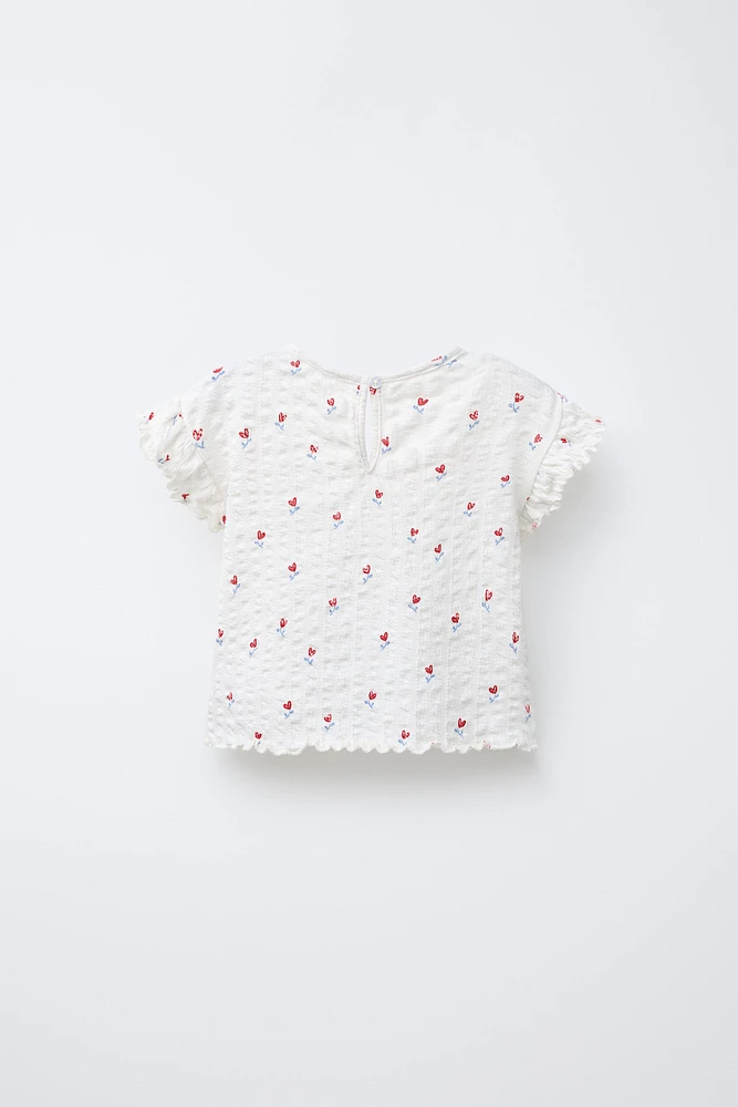 T-SHIRT TEXTURÉ À IMPRIMÉ FLEURS