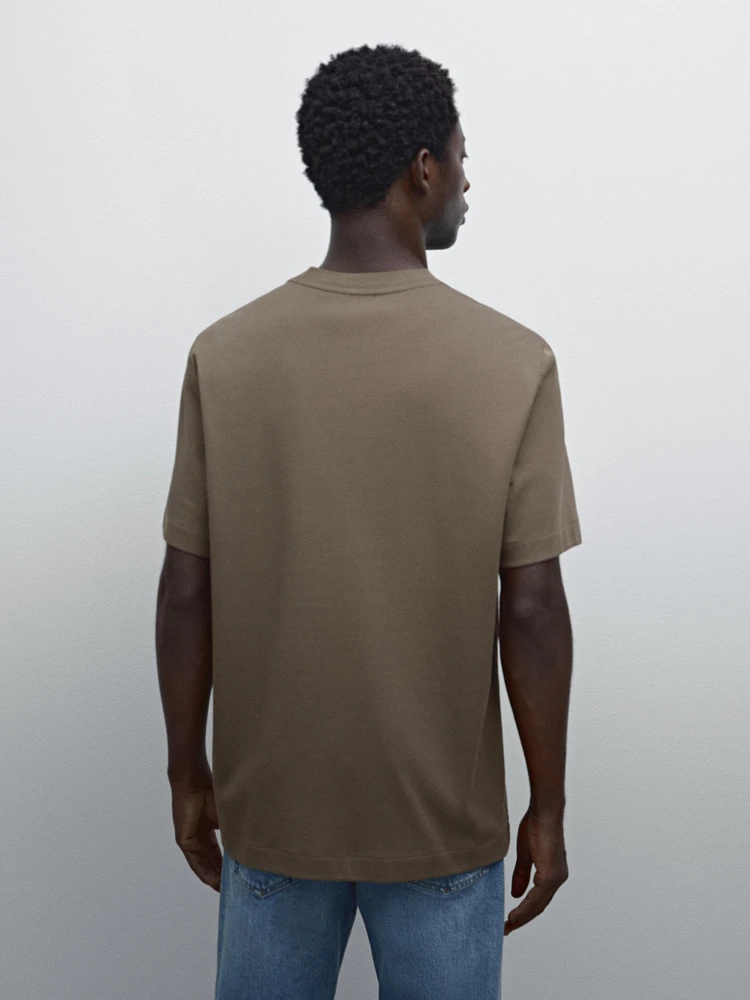 Ribbed neck detail cotton T-shirt