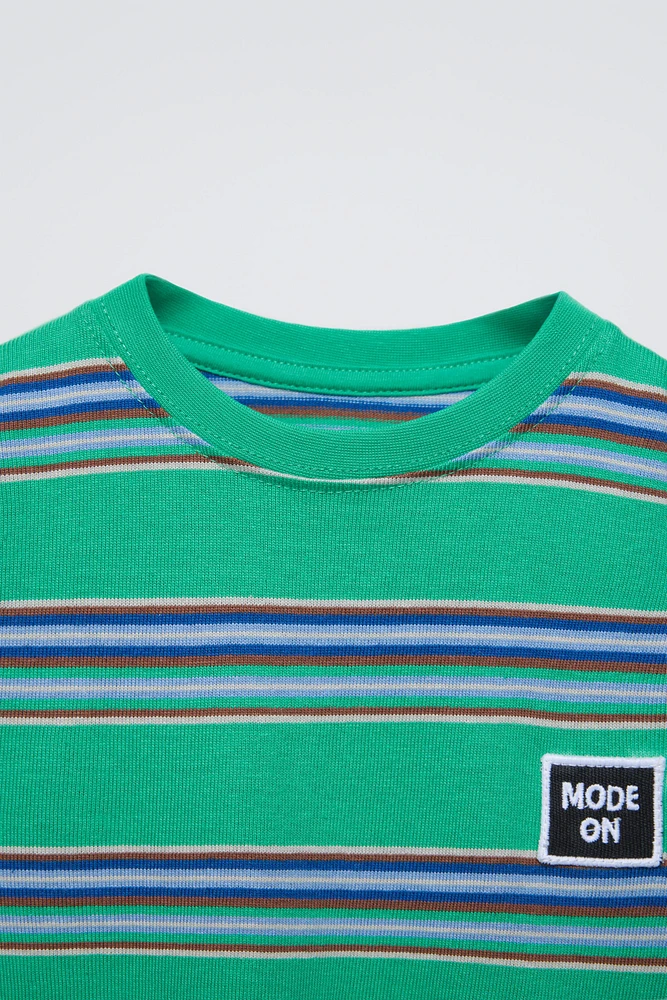 STRIPED T-SHIRT WITH EMBROIDERED LABEL