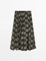 Flowing check midi skirt
