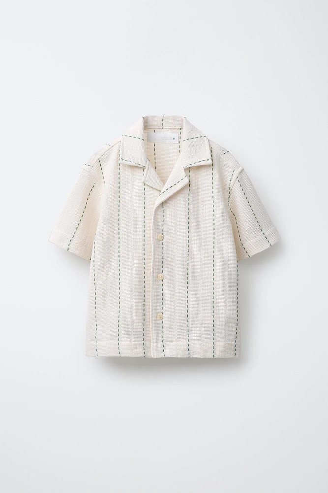 RUSTIC SHIRT WITH STRIPE EMBROIDERY