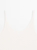 Openwork strappy linen blend top