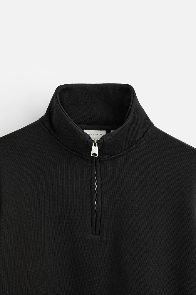 ZIPPERED COLLAR HEAVY WEIGHT SWEATSHIRT