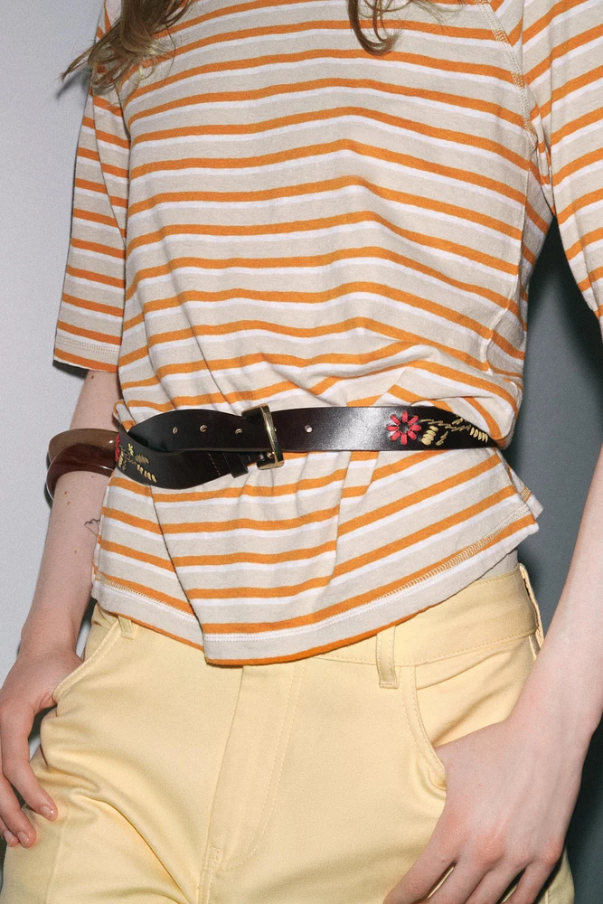 LEATHER BELT WITH FLORAL EMBROIDERY