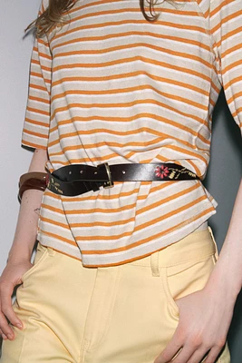 LEATHER BELT WITH FLORAL EMBROIDERY
