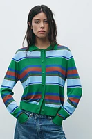 STRIPED KNIT POLO JACKET