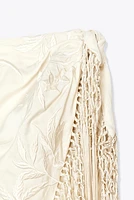 EMBROIDERED FRINGED WRAP SKIRT