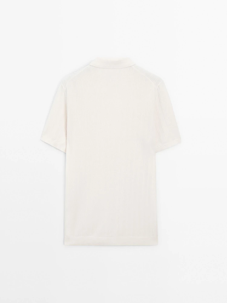 100% cotton textured knit polo shirt