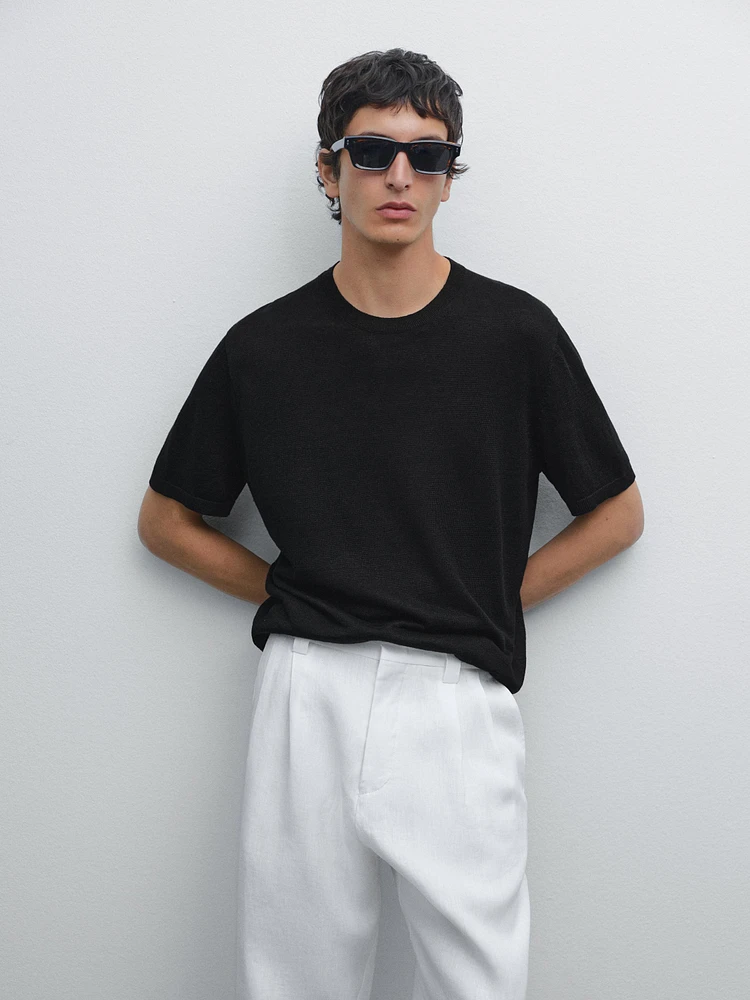 T-shirt en maille à manches courtes 100 % lin