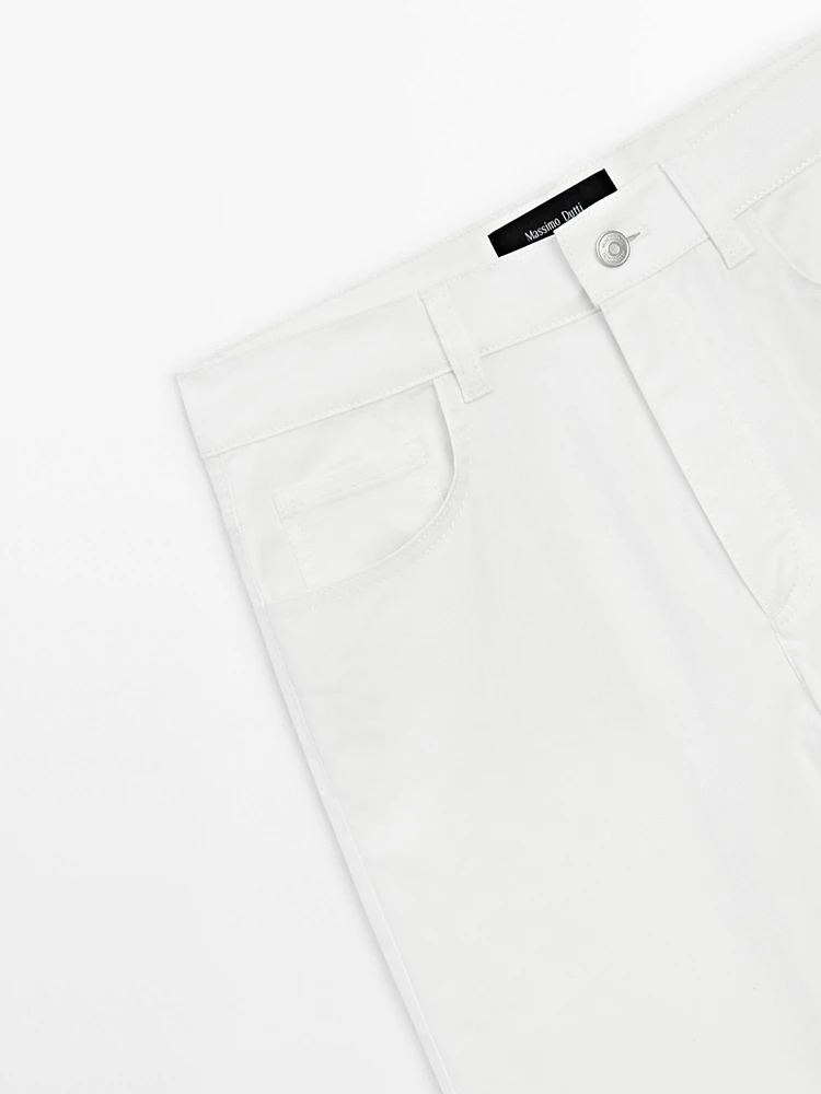 Pantalon straight cropped en coton mélangé
