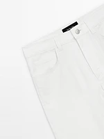 Pantalon straight cropped en coton mélangé
