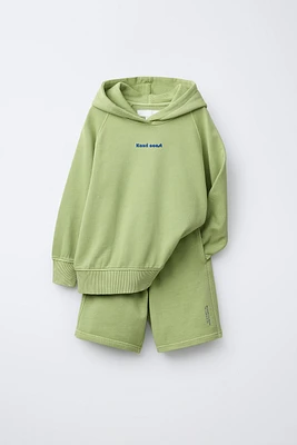 HOODED SWEATSHIRT AND BERMUDA SHORTS SET WITH TEXT