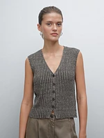 Linen blend flecked thread knit vest